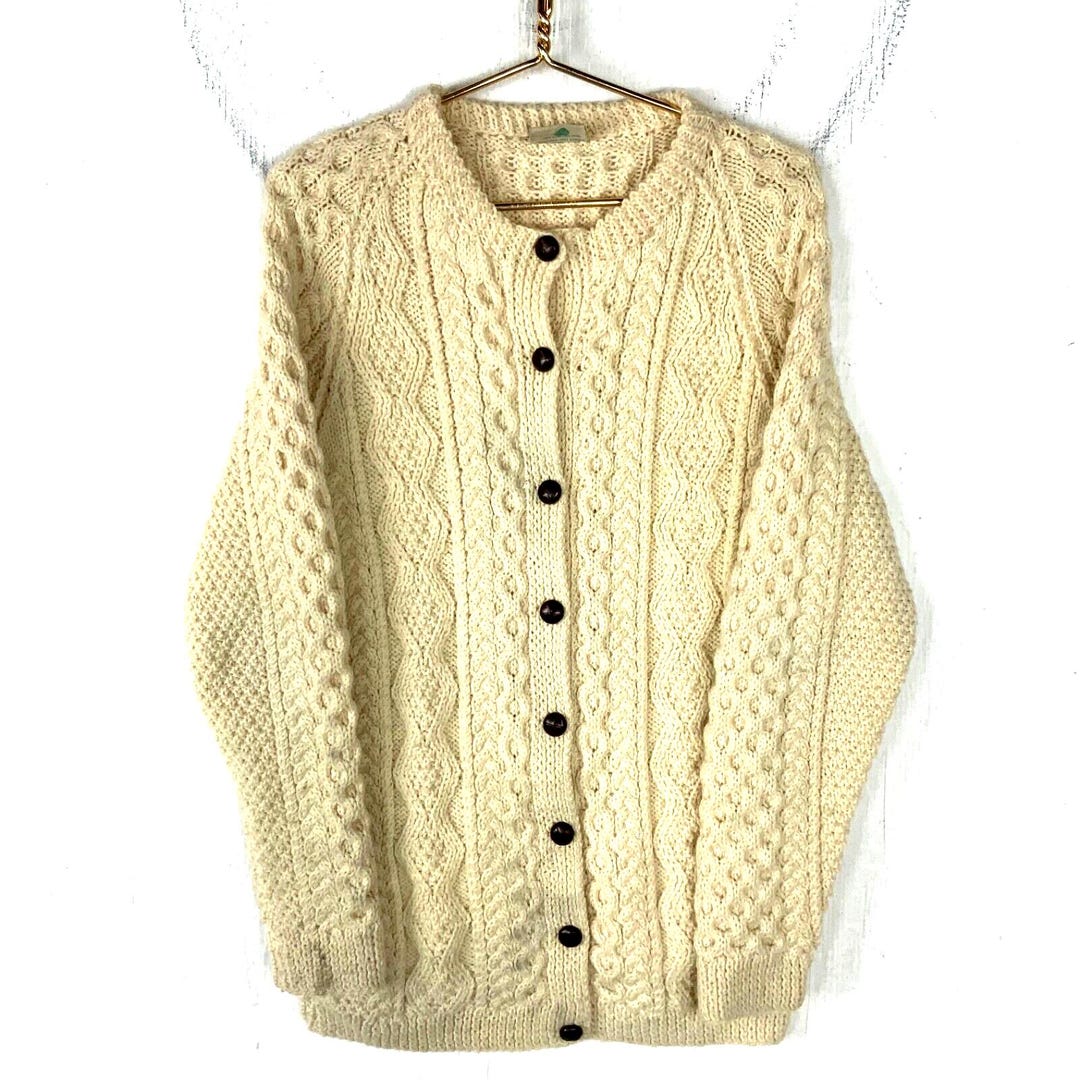 Vintage Blarney Hand Knit Wool Cardigan Sweater Womens Large Ireland ...