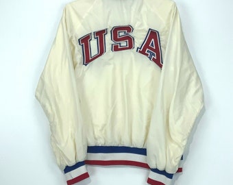 Champion Team USA Training Center Snap Button Satin Jacket Large White