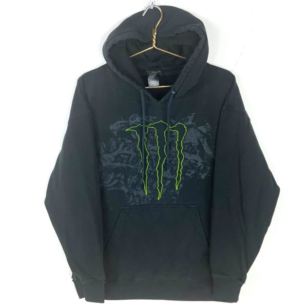 Vintage Monster Energy Sweatshirt Hoodie Size Large Black Motocross Y2K