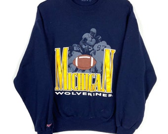 vintage Michigan Wolverines sweat petit bleu Ncaa Football des années 90