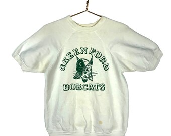 Vintage 1960s Sweatshirt Small White Short Sleeve Greenford Bobcats