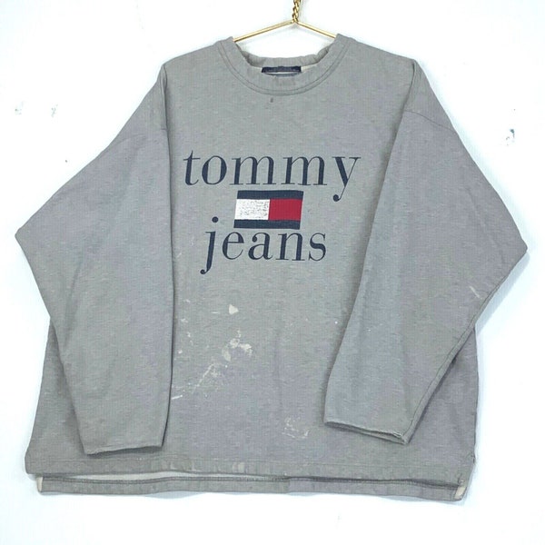 Tommy Hilfiger Vintage Sweatshirt Crewneck Size XL Gray Distressed