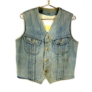 Vintage Lee 1980&#39;s Denim Jean Jacket Size Small Blue Vest Button Up Sherpa