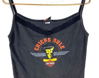 Vintage Harley Davidson Tweety Bird Tank Top T-Shirt Women&#39;s 2XL Black 90s