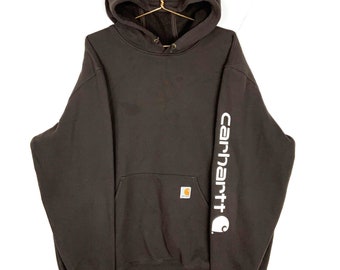 Carhartt Sweatshirt Hoodie Size 2XL Brown Workwear Spell Out Original Fit