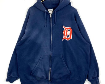 Vintage Detroit Tigers Sweatshirt Hoodie 2XL Blauwe Mlb Baseball Full Zip