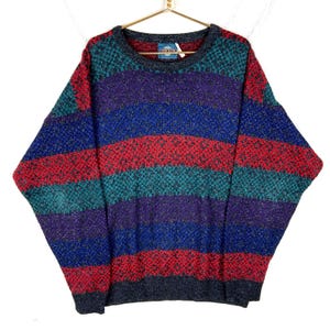 Vintage Grandpa Knit Sweater Extra Large Multicolor Crewneck Striped