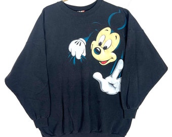 Vintage Mickey Mouse Sweatshirt Crewneck 4XL Black Double Sided 90s