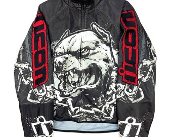 Icon Hooligan - Blouson de moto extra large Aop noir avec fermeture éclair sur toute la longueur