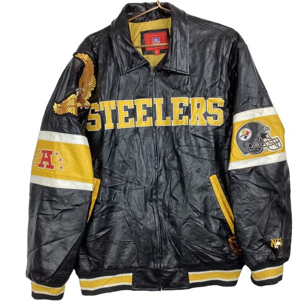 Pittsburgh Steelers G-III Apparel Leather Bomber Jacket Size Large Nfl Black