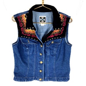Vintage 1990&#39;s Women&#39;s Denim Jean Vest Large Blue Dark Wash Ropa 90s
