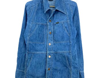 Vintage Wrangler Wrapid Transit Denim Chore Shirt Jacket Size Medium Blue Usa