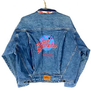 Vintage Planet Hollywood Denim Jean Jacket XL Blue Medium Wash 90s