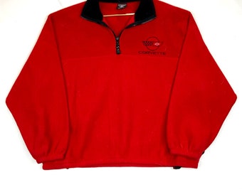 Vintage Corvette Pullover Fleece Sweater Jacket Size XL Made In Usa Red