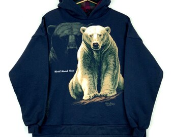 Vintage Wildlife Sweatshirt Hoodie Extra Large Blue Polar Bear Made Canada 90s
