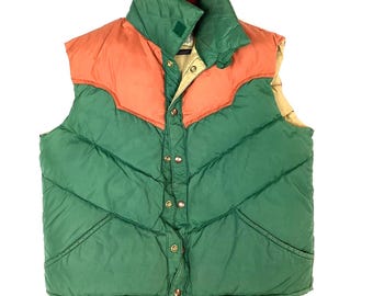 Vintage 1980s 80s Green Woolrich Padded Puffer Gilet Down Feather 