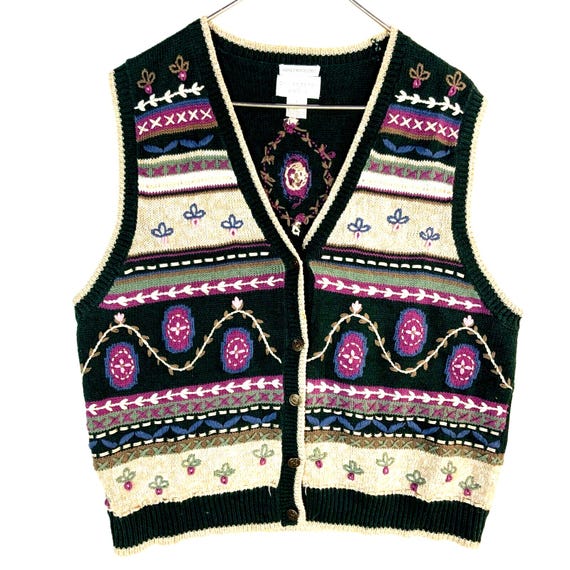 Pull Gilet Multicolore Grand-mère Vintage Tricoté Pull Gilet Femme