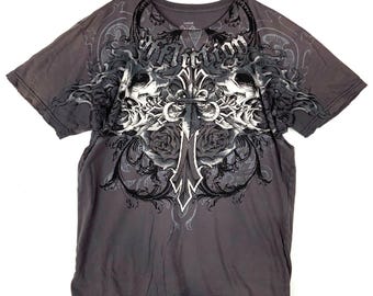 Vintage Affliction T-Shirt Large Grunge Double Side Mma Renato Babalu Sobral Y2K