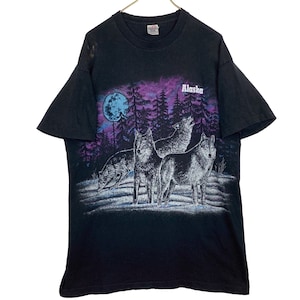 Vintage Wolf Wildlife T-Shirt 2Xl Black Double Sided 90s Made Usa