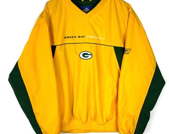 Vintage Green Bay Packers Reebok Jacket Extra Large Yellow Nfl Football Pullover