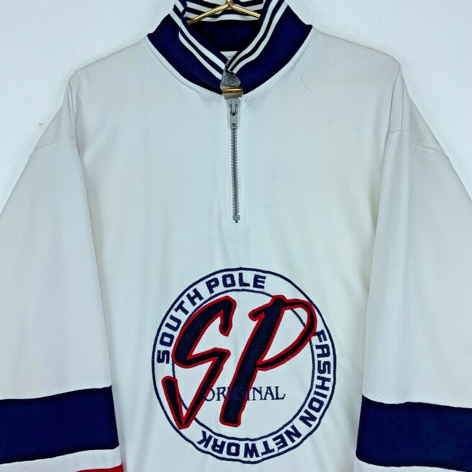RetroRise1 South Pole Fashion Network Vintage Quarter Zip Jersey Large White Hockey 90s