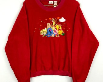 Vintage Winnie The Pooh Fleece Sweater Jacket Size Small Red