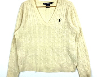 Vintage Ralph Lauren Sport V-Neck Merino Wool Women's Knit Sweater Size XL