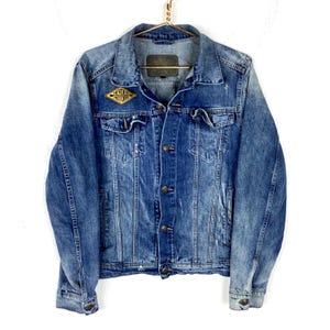 Heros Motors Denim Jean Jacket Size Large Blue Button Up