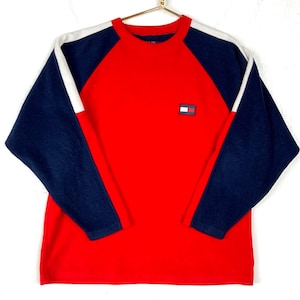 Vintage Tommy Jeans Creweck Fleece Sweater Jacket Medium Red Pullover 90s