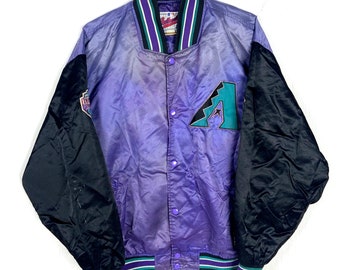 Vintage Arizona Diamondbacks Starter Jacket Large Satin Snap Button Purple Mlb