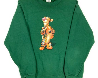 vintage Tigrou Disney sweat ras du cou grand vert des années 90 Winnie l'ourson