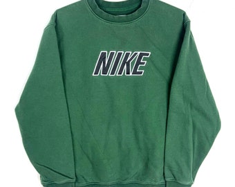 Nike Sweatshirt Crewneck Medium Green Y2K Spellout Embroidered