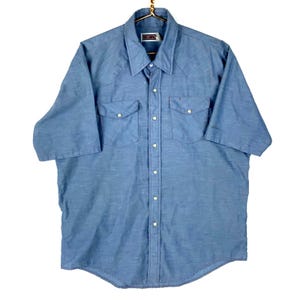 ’80s BIGMAC SHORT SLEEVE CHAMBRAY SHIRT Vintage 1980's Big Mac Chambray Shirt 2XL Blue Short Sleeve