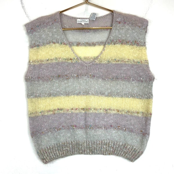 Vintage Striped Jeanne Pierre Women's Mohair Knit Grandma Sweater Vest Large