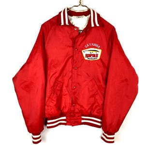 Vintage Rapala Lures Satin Bomber Jacket Size Medium Red Made In Usa Fishing 90s