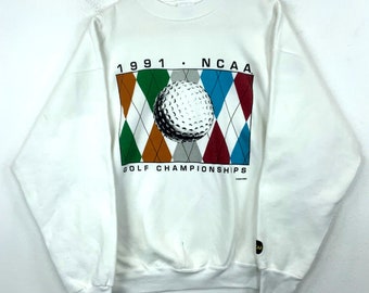 Vintage Ncaa Golf Sweatshirt Rundhals Extra Large Weiß 1991 Ncaa