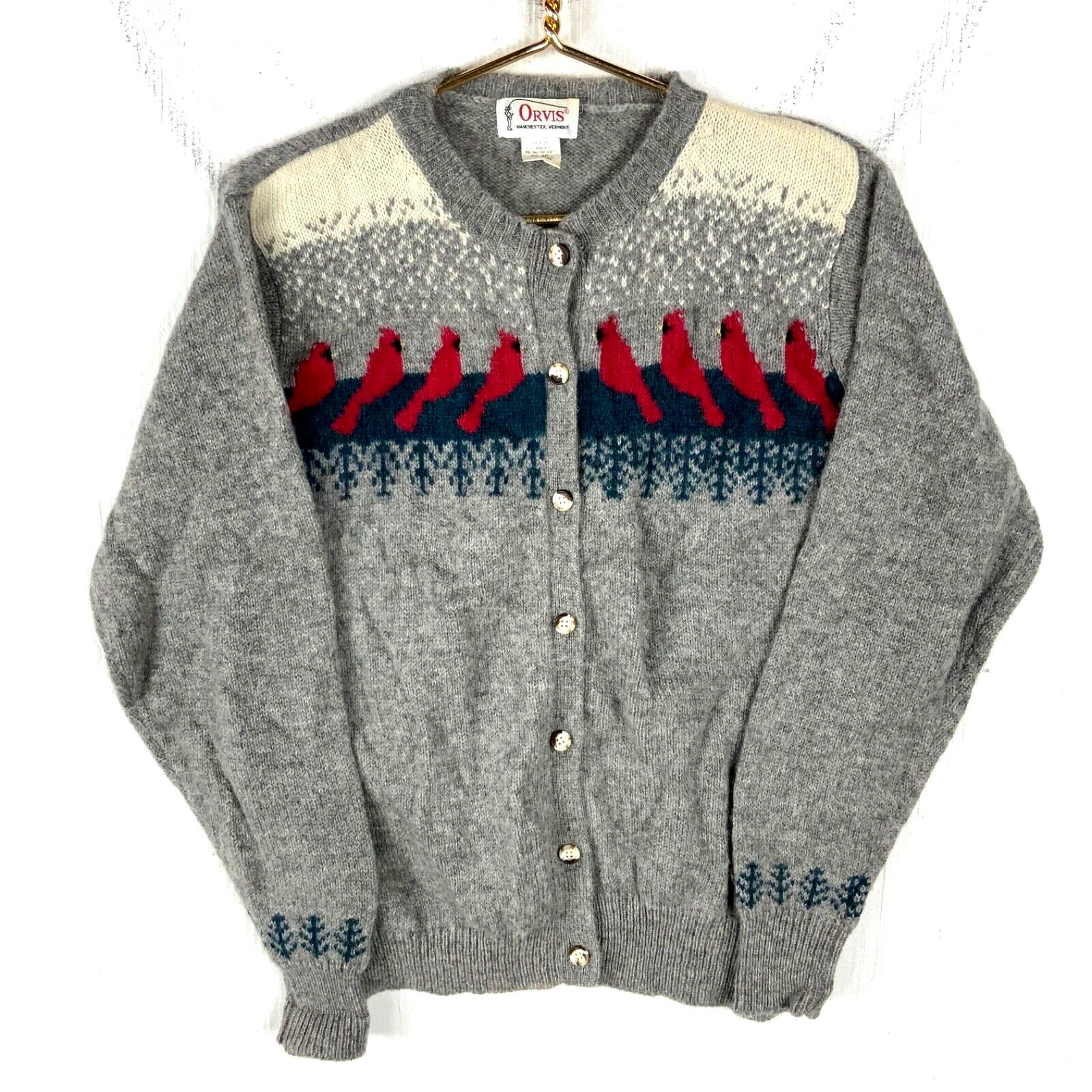 Vintage Orvis Knit Wool Cardigan Sweater Women's Size 40 Gray