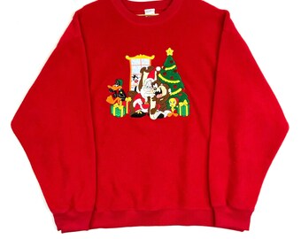 Vintage Looney Tunes Christmas Warner Bros. Studio Store Fleece Sweater Size XL