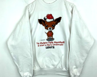 Vintage Merry Christmas Sweatshirt Crewneck Extra Large Levi’s White 1998