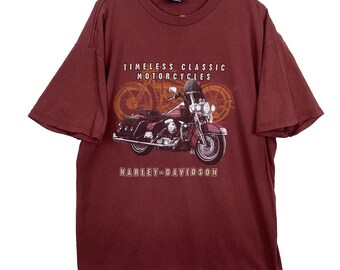 Vintage Harley Davidson Motorräder T-Shirt Extra Large Burgund 2000 Y2K