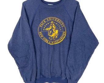 Vintage Pace University New York Sweatshirt Crewneck XL Blau 50/50 Made Usa 80er Jahre