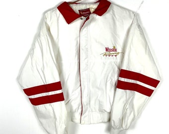 Vintage Winston Racing Team Jacket Large Full Zip Windbreaker White Nascar