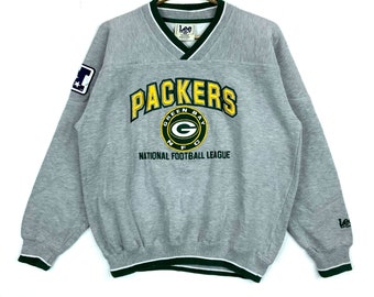 vintage Green Bay Packers - Sweat-shirt gris moyen brodé football Nfl avec col en V