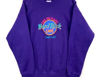 Vintage Hard Rock Cafe Sweatshirt Crewneck Large Purple Chicago 90s Usa