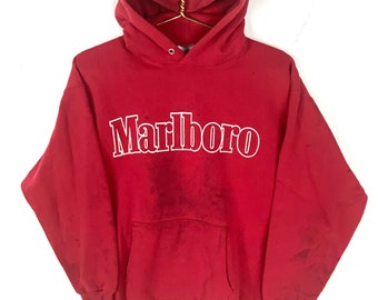Vintage Marlboro Sweatshirt Hoodie Large Red Made In Usa Distressed 90s