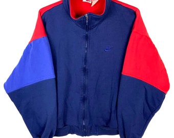 Vintage Nike Full Zip Sweatshirt Größe Groß Blau 90er Jahre Grau Tag Farbblock