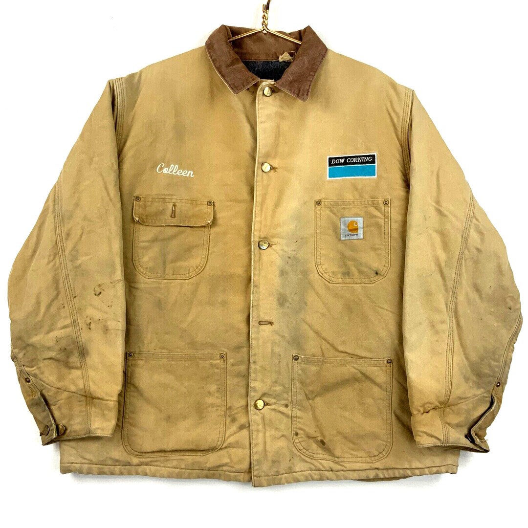 Vintage Carhartt Chore Canvas Blanket Lined Work Jacket Size Large