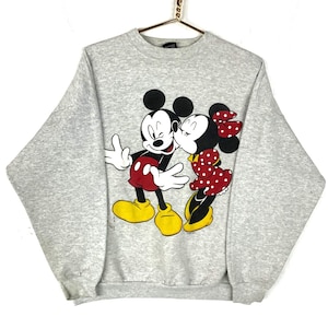 Vintage Mickey & Minnie Mouse Disney Sweatshirt Crewneck Large Gray Cartoon 90s