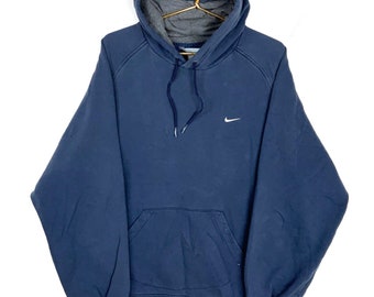 Vintage Nike Swoosh Sweatshirt Hoodie Size Large Blue Distressed Y2K