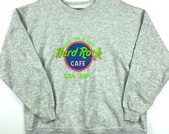 Vintage Hard Rock Cafe San Juan Sweatshirt Crewneck Size Large Gray 90s